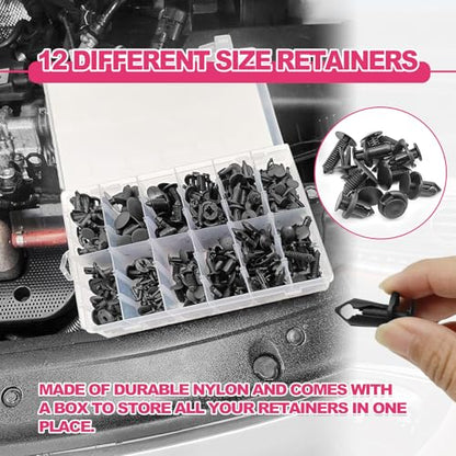 240 Pcs Bumper Clips Car Clips - 12 Most Popular Sizes Auto Push Pin Rivets Set Retainer Kit for Bumper Fender Door Trim Panel Compatible for GM Ford T0yota H0nda Chrys1er