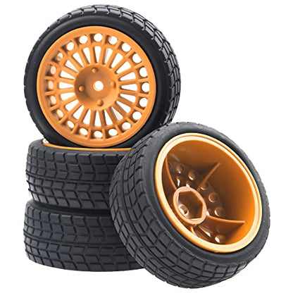OD2.75'' Nylon 12mm Hex Hub Wheel Rims & Rubber Tires Compatible with HSP Tamiya HPI Traxxas 1/10 1/12 On-Road Car,WLtoys 144001 A959 124018 LaTrax RC Buggy (Brown) - color: Brown