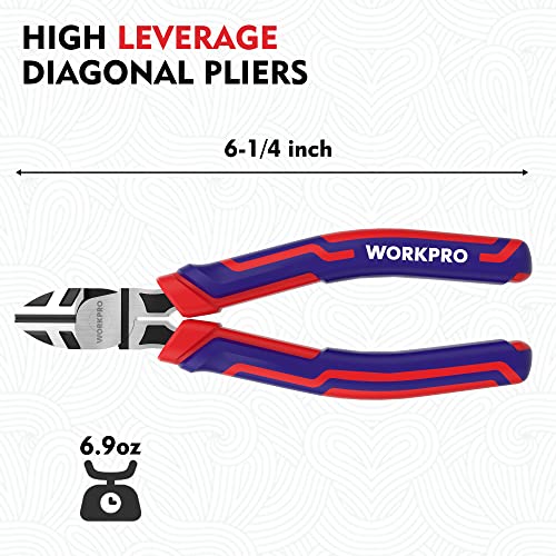 WORKPRO 6” Wire Cutters Heavy Duty CRV Steel, Diagonal Pliers for Cutting Wires Craft, Comfort Grip Handle - style: 6-inch