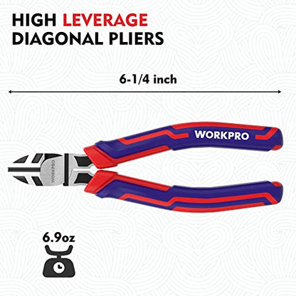 WORKPRO 6” Wire Cutters Heavy Duty CRV Steel, Diagonal Pliers for Cutting Wires Craft, Comfort Grip Handle - style: 6-inch