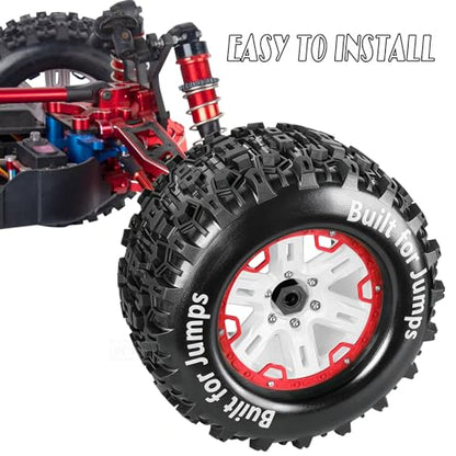 RC Wheels and Tires Set(4PCS) for 1/8 1/10 Monster Truck Tires,Traxx as/Arrm a 6S/Summi t/E Rveo/T-Maxx RC Off-Road etc,17mm Hex Tire and Wheels/Plastic Rims,Red and White - color: Red and White-(wheels Tires)