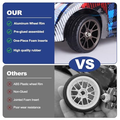 GoHooby 2.55in Rubber Tires&12mm Hex Wheel Rims Pre-Mounted Set, Compatible with Traxxas Tamiya 1/10 RC On-Road Touring Car (Color 2) - color: Color 2