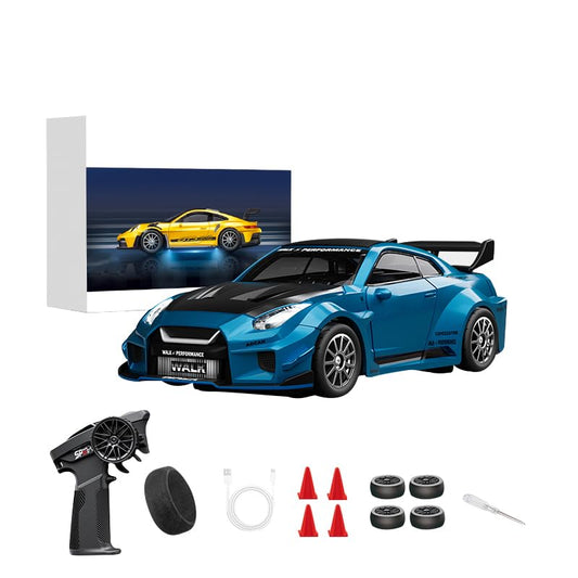 D43-02 1:43 Scale 2.4G Full Proportional 4WD Alloy RC Drift Car with Gyro System, Silent Bearings, Adjustable Speed & LED Lights for Adults, High Speed Remote Control Racing Car - color: Q7/Metallic Blue, size: D43-02