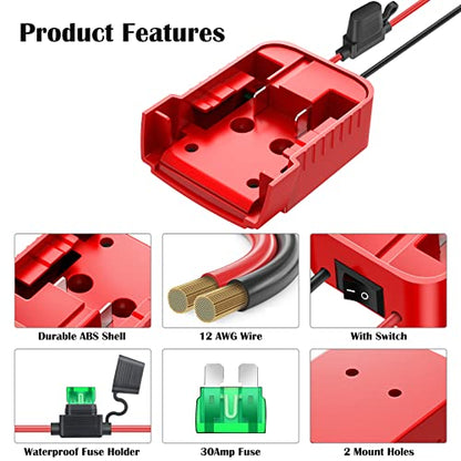 1 Packs Power Wheel Adapter for Milwaukee M18 Battery Adapter 18V Power Wheel Battery Conversion Kit with Switch, Fuse & Wire Terminals, 12AWG Wire, Power Connector for DIY Rc Car Toys and Robotics - size: 1 Pack