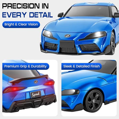 IntelLock 1:24 RTR RC Drift Car with Scratch-Free Drift Tires, 4WD High-Speed JDM, 2 Rechargeable Batteries, LED Lights, 2.4GHz Remote Control Car for Kids & Adults, Indoor/Outdoor (Blue 2)