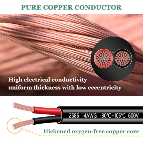 14 Gauge Wire 2 Conductor 14 AWG Electrical Wire Stranded PVC Cord Oxygen-Free Copper Cable 26FT Pure Copper Flexible Cable Wire Cord for LED Lamp Lighting Strips Automotive… (14AWG-2C, 26FT) - size: 26FT, style: 14AWG-2C