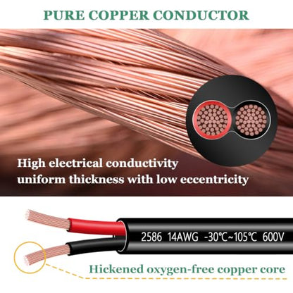 14 Gauge Wire 2 Conductor 14 AWG Electrical Wire Stranded PVC Cord Oxygen-Free Copper Cable 26FT Pure Copper Flexible Cable Wire Cord for LED Lamp Lighting Strips Automotive… (14AWG-2C, 26FT) - size: 26FT, style: 14AWG-2C