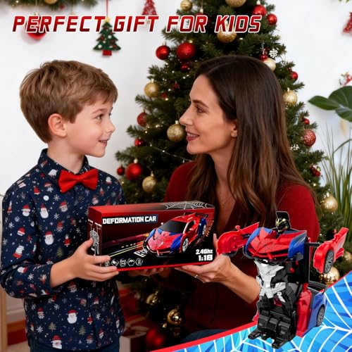 Spider Remote Control Car Toy for Boys, 2.4Ghz RC Transform Robot, 1:18 Scale One-Button Deformation 360°Rotation Car with Underbody Lights, Gifts for Boys Ages 3 4 5 6 7 8 9 10 11 12 - style: Spiderman