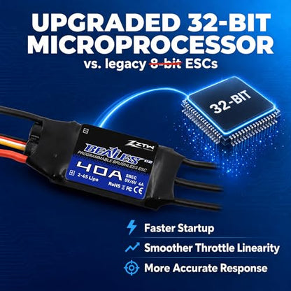 ZTW Beatles G2 40A ESC 2-4S Built-in Switching BEC 5V/6V 4A Brushless Speed Control for RC Airplane Aircraft Fixed-Wing - size: 40A