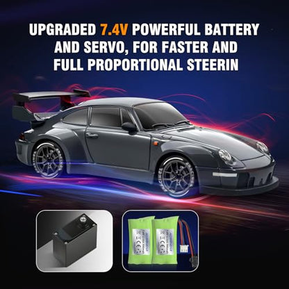 RC Drift Car Pro Upgraded with Gyro, 1:24 Full Proportional Remote Control Car, 25KM/H 4WD High Speed RC Cars with Lights, Extra Racing Tires, Vehicle for Adults Kids Boys Girls, Gray - color: Gray