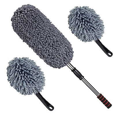 IPELY 3 Pack Large Microfiber Car Duster Exterior Scratch Free with Extendable, Car Duster Interior Multipurpose dust Cleaning - size: Interior and Exterior Duster (Kit)