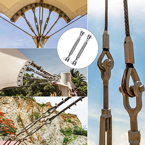 3/8 Inch M10 Jaw & Jaw Turnbuckle for Cable Rope Tension, 304 Stainless Steel, 1200 lbs Load (4PCS)