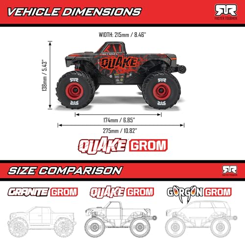 ARRMA 1/16 Quake GROM 4X4 RTR Brushed Monster Truck, Green | RC Truck, Battery & Charger Included, ARA2137T2 - color: Green