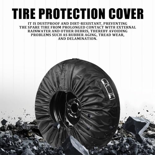 Car Spare Tire Cover, 210T Oxford Cloth Sun Dustproof Spare Tire Storage Bag, Wheel Protector with Side Tool Pouch, Adjustable Drawstring Universal 13"-18" Diameters Tire for Most Cars (Black #S) - size: Black #S