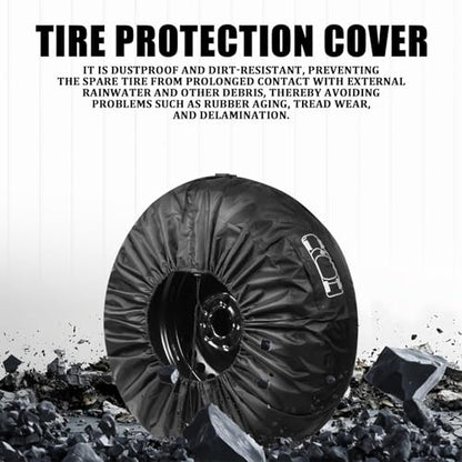 Car Spare Tire Cover, 210T Oxford Cloth Sun Dustproof Spare Tire Storage Bag, Wheel Protector with Side Tool Pouch, Adjustable Drawstring Universal 13"-18" Diameters Tire for Most Cars (Black #S) - size: Black #S