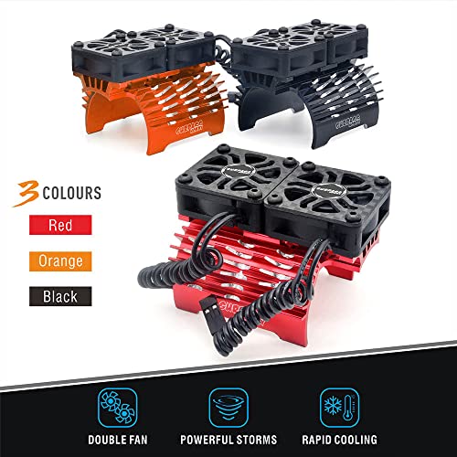 30mm RC Motor Cooling Fans, Hobby Twin Fan with Metal Heatsink for 1/8 1/10 RC Car 3650 3660 540 550 (30mm Black for 40/42mm Motor) - style: 30mm Black for 40/42mm Motor
