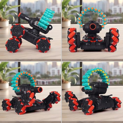 Rc Car Shoot SoftBullet,Fits for Nerf,Gesture Sensing Rc Tank that Shoots,6WD Remote Control Tank that Shoots Darts-Stunts Battle- Birthday Presents ForKids 5 6 7 8 9 10 11 12 Year Old（red）