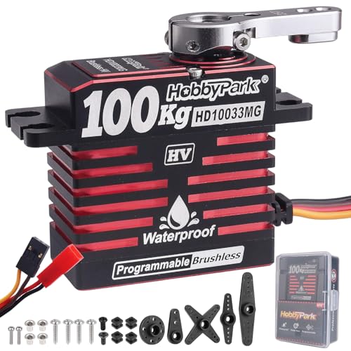 HobbyPark Waterproof 1380oz-in 100KG Servo 16.8V HV Servo High Torque Servo Brushless Motor Full Metal Gear RC Servo Programmable for 1/8 1/10 RC Crawler Truck RC Car Buggy Robotic Control Angle 180°