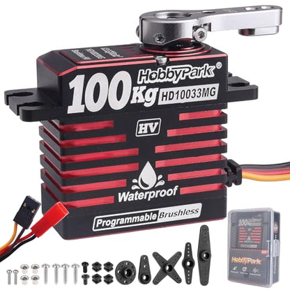 HobbyPark Waterproof 1380oz-in 100KG Servo 16.8V HV Servo High Torque Servo Brushless Motor Full Metal Gear RC Servo Programmable for 1/8 1/10 RC Crawler Truck RC Car Buggy Robotic Control Angle 180°