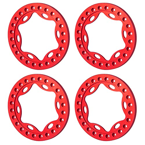 RCLIONS 4pcs 2.2inch RC Beadlock Wheel Rim Replacement Ring Aluminum Metal for 1/10 RC Crawler Car 2.2" Wheels (Red)
