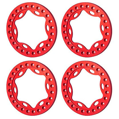 4pcs 2.2inch RC Beadlock Wheel Rim Replacement Ring Aluminum Metal for 1/10 RC Crawler Car 2.2" Wheels (Red)