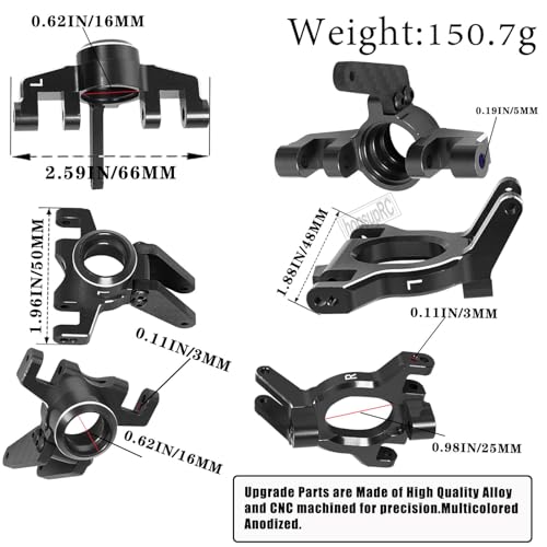 RC Aluminum Suspension Arms Set&Hubs Caster Blocks&Front Steering Block Knuckles&Rear Hubs Upgrades Parts for 1/10 Kraton/Outcast V2 4S BLX,Front Rear Suspension Arms Hops Up,Black - color: Black(for 1/10)