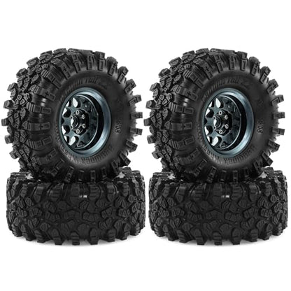 2.2 inch RC Crawler Tires and Beadlock Wheels Rims OD 5.35'' 1:10 Soft Rubber Mud All Terrain Tyres for 1/10 1/8 Rock Crawler Car Traxxas TRX4 Axial SCX10 II RC4WD CC01 Gen8 (Titanium) - color: Titanium