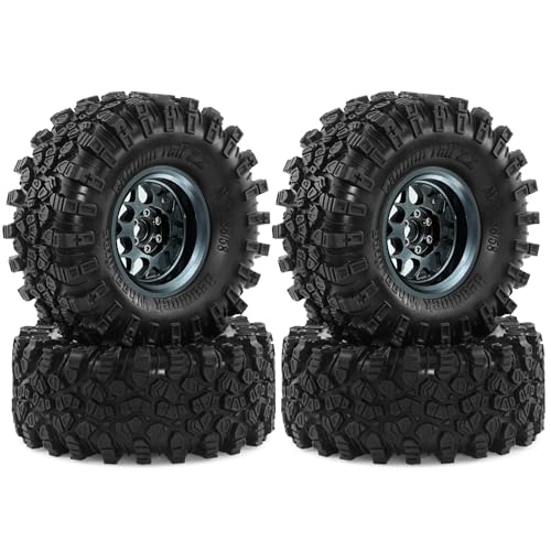 2.2 inch RC Crawler Tires and Beadlock Wheels Rims OD 5.35'' 1:10 Soft Rubber Mud All Terrain Tyres for 1/10 1/8 Rock Crawler Car Traxxas TRX4 Axial SCX10 II RC4WD CC01 Gen8 (Titanium) - color: Titanium