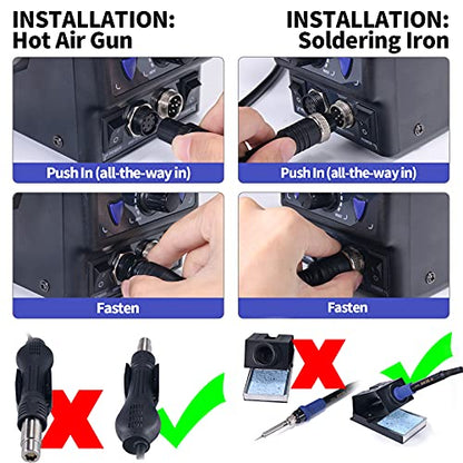 YIHUA 8786D I 2 in 1 Hot Air Rework and Soldering Iron Station with 10 Solder Iron Tips, 4 Hot Air Nozzles, °F /°C, Cool/Hot Air Conversion and Sleep Function