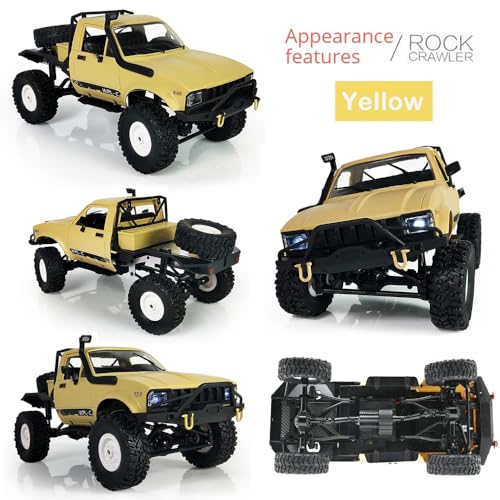 GoolRC RC Truck, WPL C14 RC Crawler 1/16 Scale Remote Control Car, 4WD All Terrain Off Road Semi Truck, 2.4GHz RC Climbing Car with LED Lights and 2 Batteries for Adults (Yellow) - color: Yellow