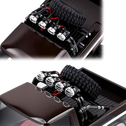 High-Precision CNC Aluminum Bed Rack & Spare Tire Carrier with Roof LED Lights (4) for 1/18 TRX4M F-150 High Trail Crawler Truck,Black(2.0 Upgrade Version) - color: Black