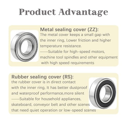 Dianrui 608RS/ 608ZZ/ 698ZZ/ 628ZZ/ 6903ZZ/ 6003ZZ/ 6203ZZ - 44 PCS Ball Bearings Assortment Kit, Carbon Steel Deep Groove Bearing for Furniture Wheel, Roller Skates, 3D Printing and ect—7 Size - size: Assorted kit