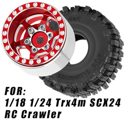 RC 1.0 Beadlock Truck Tires for 1/18 1/24 Trx4m SCX24 RC Crawler,RC Wheels Tires.Aluminum 1.0‘’ Beadlock Wheel Rim&1.0in Tires Tyres.Red(4PCS) - color: Bb-red