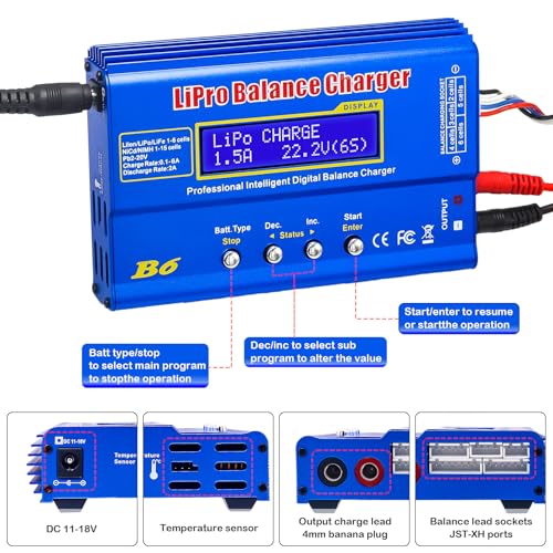 LiPo Battery Charger, Smart Charger Discharger, Built-in Balancer for 1S-6S LiPo/Li-ion/Life & 1S-15S NiCd/NiMH, LCD Display - color: Blue