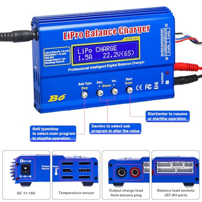 LiPo Battery Charger, Smart Charger Discharger, Built-in Balancer for 1S-6S LiPo/Li-ion/Life & 1S-15S NiCd/NiMH, LCD Display - color: Blue