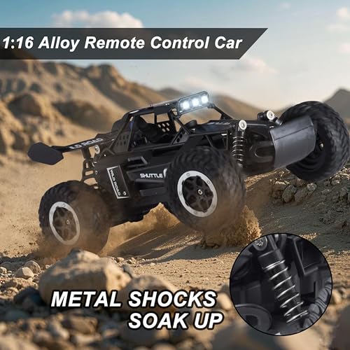 Remote Control Car RC Cars 1:16 All Terrain Monster Truck LED Headlights, Outdoor 2WD Off Road Hobby RC 2.4GHz High Speed, 20Km/h RC Car Toys Gift for Kids Boys 3 4 5-12 (Black) - color: Black
