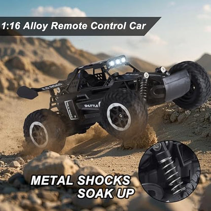 Remote Control Car RC Cars 1:16 All Terrain Monster Truck LED Headlights, Outdoor 2WD Off Road Hobby RC 2.4GHz High Speed, 20Km/h RC Car Toys Gift for Kids Boys 3 4 5-12 (Black) - color: Black