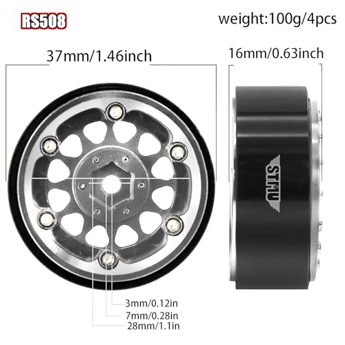 1.3" Aluminium Beadlock Wheels, RC Crawler Upgrade Parts for TRX4M SCX24 1/24 1/18 Scale RC Crawler Cars (Silvery) - color: Silvery