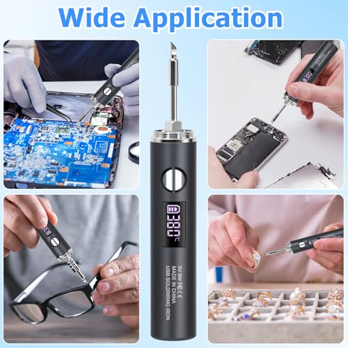 Cordless Soldering Iron,10-in-1 for Electronics DIY & Repair 1400mAh | 7s fast heat, 500–788℉ adjustable temp, LED & OLED display; 3 tips, pump, 2 tweezers, stand, sponge, solder wire, storage bag