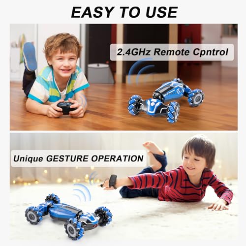 Remote Controlled Gesture Stunt Car,give for 5-12 Kids Birthday Gift | 4WD Drive Hand Remote Control car with 360° Flipping with Light and Music, Children's toys for boys and girls aged 5-12 - color: Deep Blue