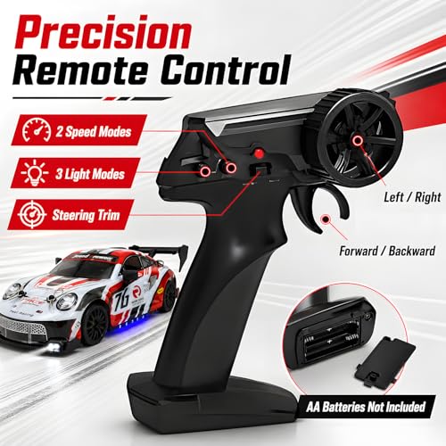 HTURCCOP RC Drift Car 1:24 2.4GHz with LED Light, Race Car Toys for Boy Girl 8-12 Years Old, Speed Adjustable 25Km/H,High Speed RC Racing Cars Perfect Toy Gift for Boys & Girls - color: Red