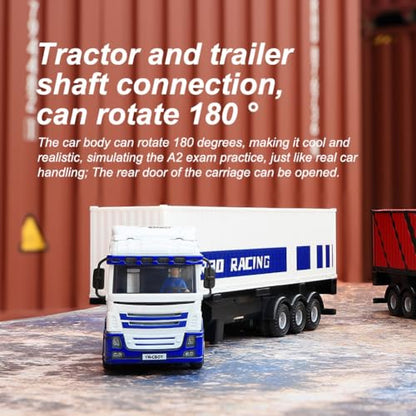 FLYCOLOR Turbo Racing 1:76 C50 RTR Tractor Remote Control Truck Four-Wheel Drive Simulated Headlights 10CH Minicar Model(White-Blue) - color: White-truck