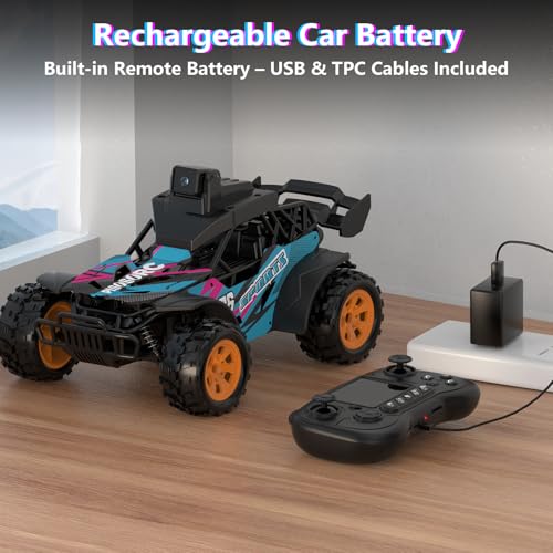 RC Car with Camera, RC Truck, FPV Remote Control Car, 2.4GHz 2.8" Screen, 60° Adjustable Camera, Live Video, APP/Radio Dual Control, 2 Speeds, Rechargeable Off-Road RC Cars, Gift for Adults&Kids - color: Pink
