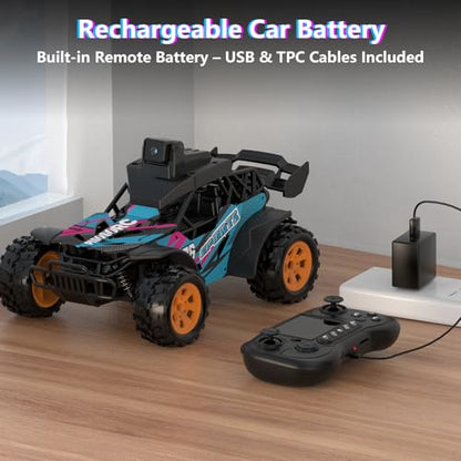 RC Car with Camera, RC Truck, FPV Remote Control Car, 2.4GHz 2.8" Screen, 60° Adjustable Camera, Live Video, APP/Radio Dual Control, 2 Speeds, Rechargeable Off-Road RC Cars, Gift for Adults&Kids - color: Pink