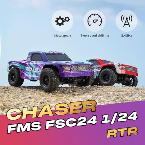 FCXㅤ FMS FSC24S 1/24 Chaser S RC Crawler, Short-Course Trucks with High Strength Nylon Frame, 2 Speed Switch Up to 26km/h, Hobby RC Car for Adults, Gifts (Purple) - color: Purple