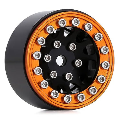 INJORA 1.0 Wheel Rims RC Metal Beadlock Wheels Rims for AX24 1/18 TRX4M All 1/24 Scale Axial SCX24 Deadbolt RC Crawler Car Upgrades Accessories(Gold＆Black) - color: Gold＆black