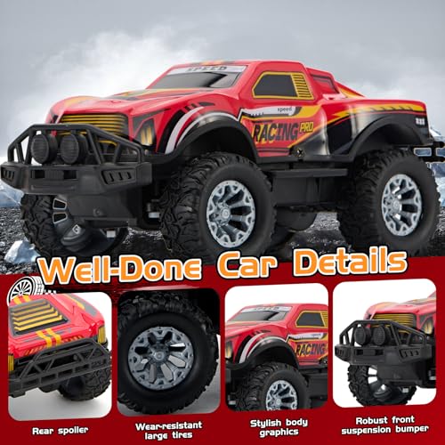 Remote Control Cool Off-Road Vehicle Truck, 2.4GHz RC Car with LED Lights, 1:20 Scale Off-Road Vehicle, Red RC Truck,Remote Control car from a Long Distance,Gifts for Children (RED) - color: Red