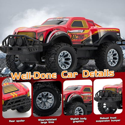 Remote Control Cool Off-Road Vehicle Truck, 2.4GHz RC Car with LED Lights, 1:20 Scale Off-Road Vehicle, Red RC Truck,Remote Control car from a Long Distance,Gifts for Children (RED) - color: Red