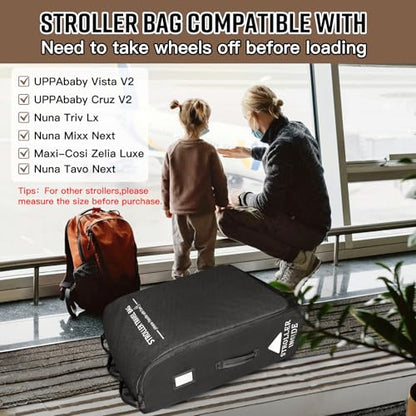 RAYMACE Padded Stroller Travel Bag for Airplane with Wheels | Stroller Gate check bag Fits UPPAbaby Vista V2, Cruz V2(Remove Rear Wheels), Travel Safe Protection Bag, Patterned Design