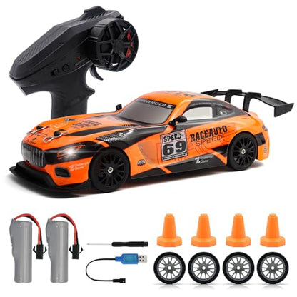 RC Drift Car, 1:24 Scale Remote Control Cars Vehicle for Kids, 2.4GHz 20KM/H 4WD High Speed RC Cars with LED Light Two Batteries & Drifting Tires Racing Sport Toy Car for Adults Boys Girls ZG05-Orange - style: ZG05-Orange